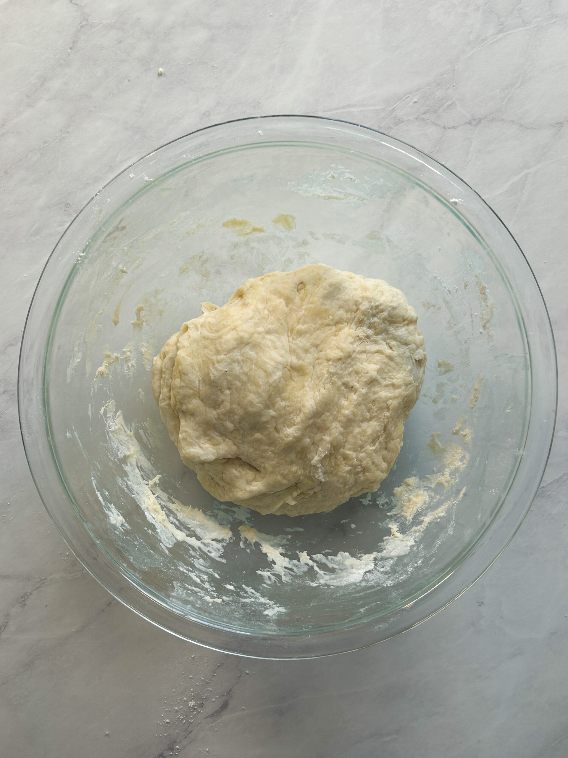 kachori pastry dough in a glass bowl