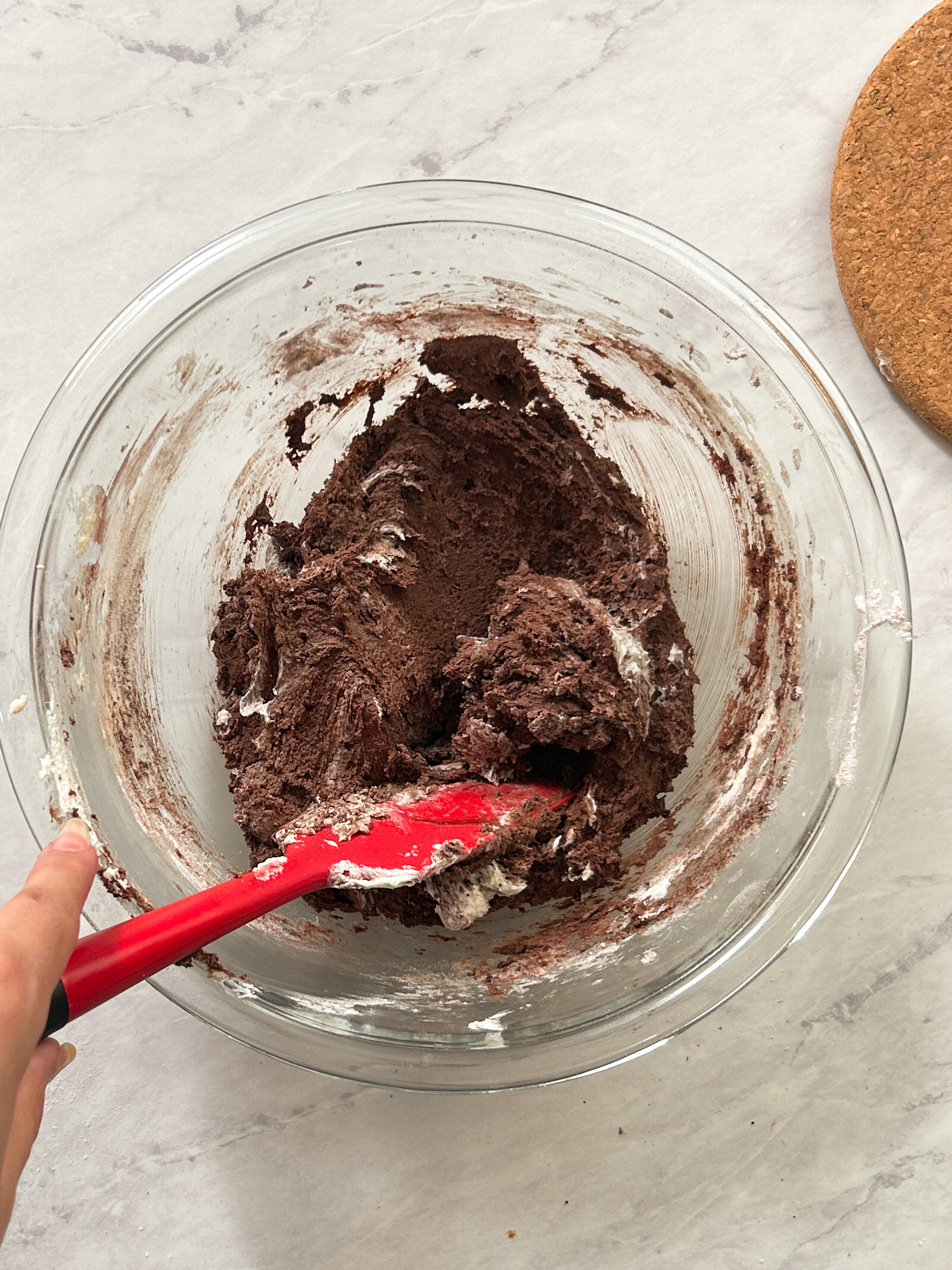 chocolate cookie dough in a glass bowl