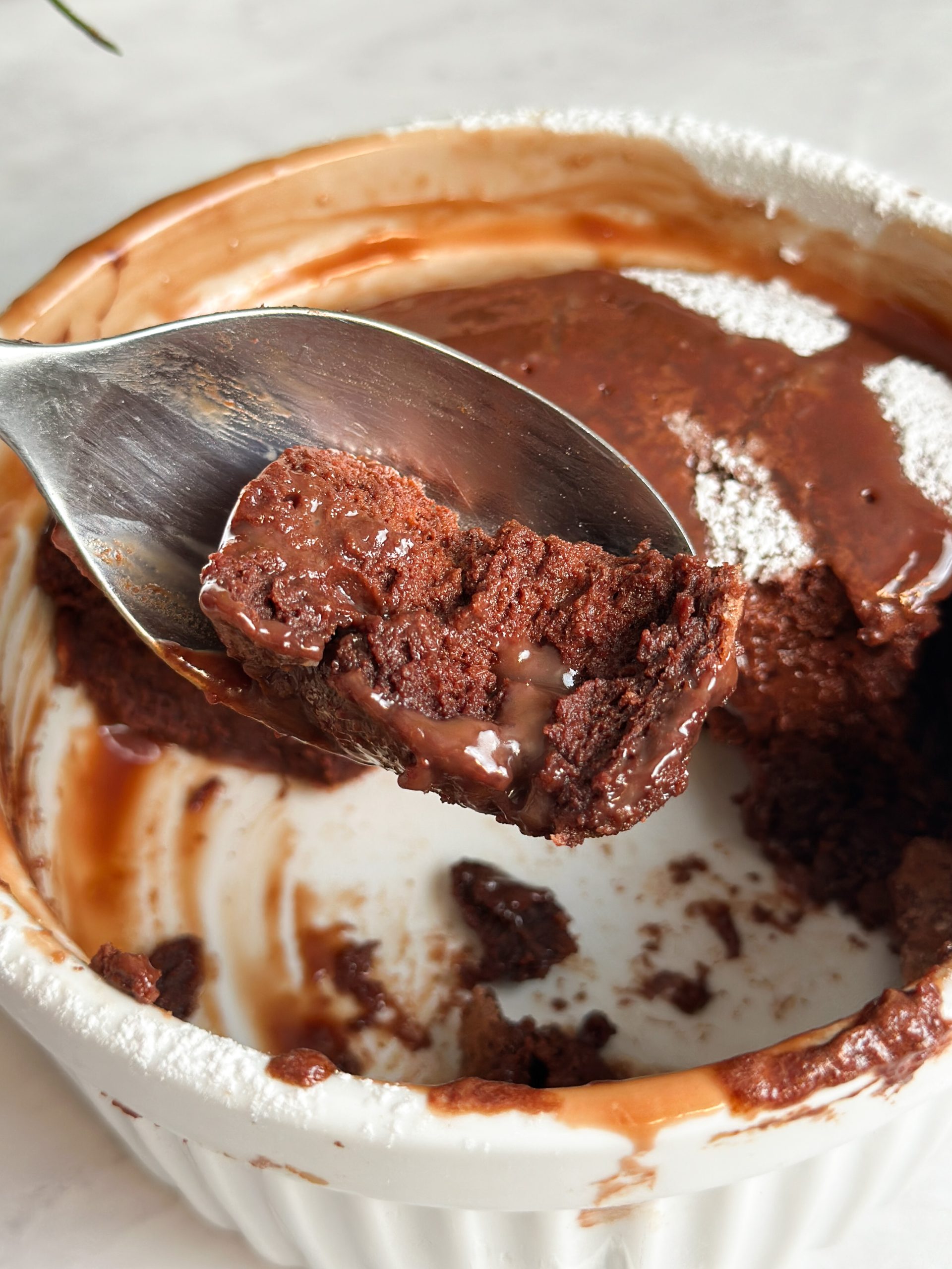 chocolate souffle on spoon