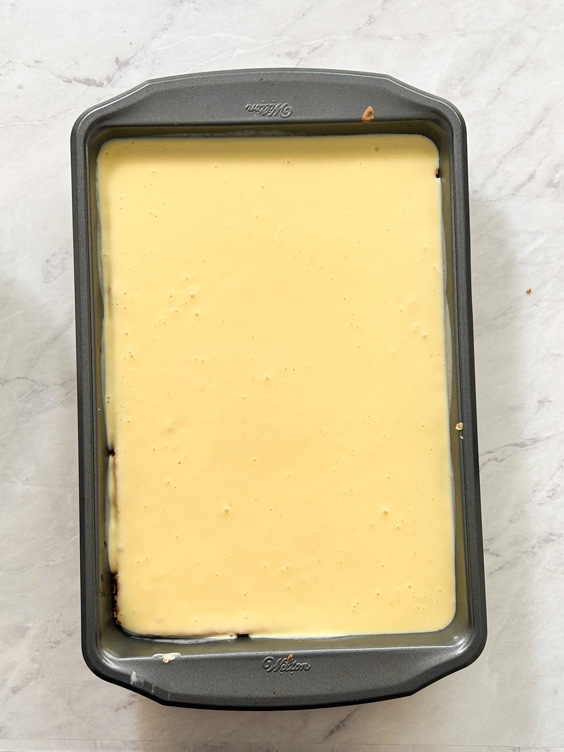 biscuit sponge cake drenched in mango three milk mixture