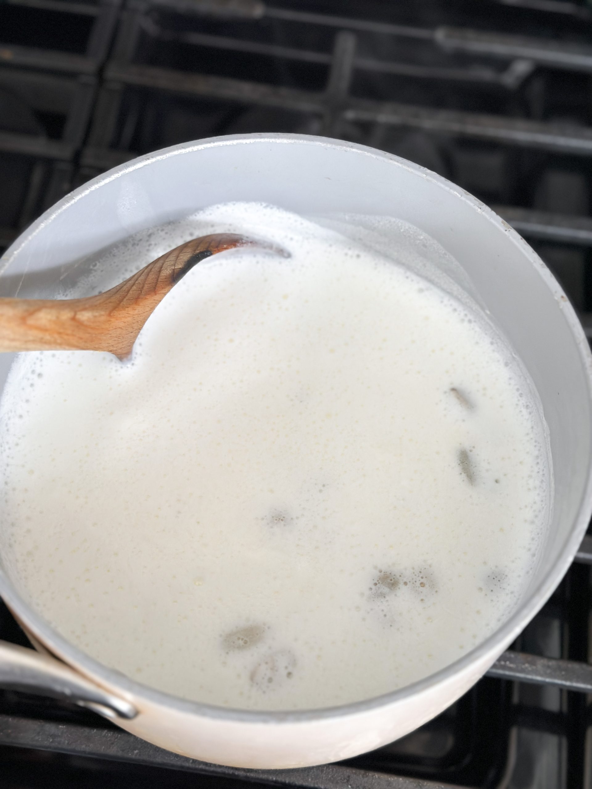 simmered milk in a saucepan