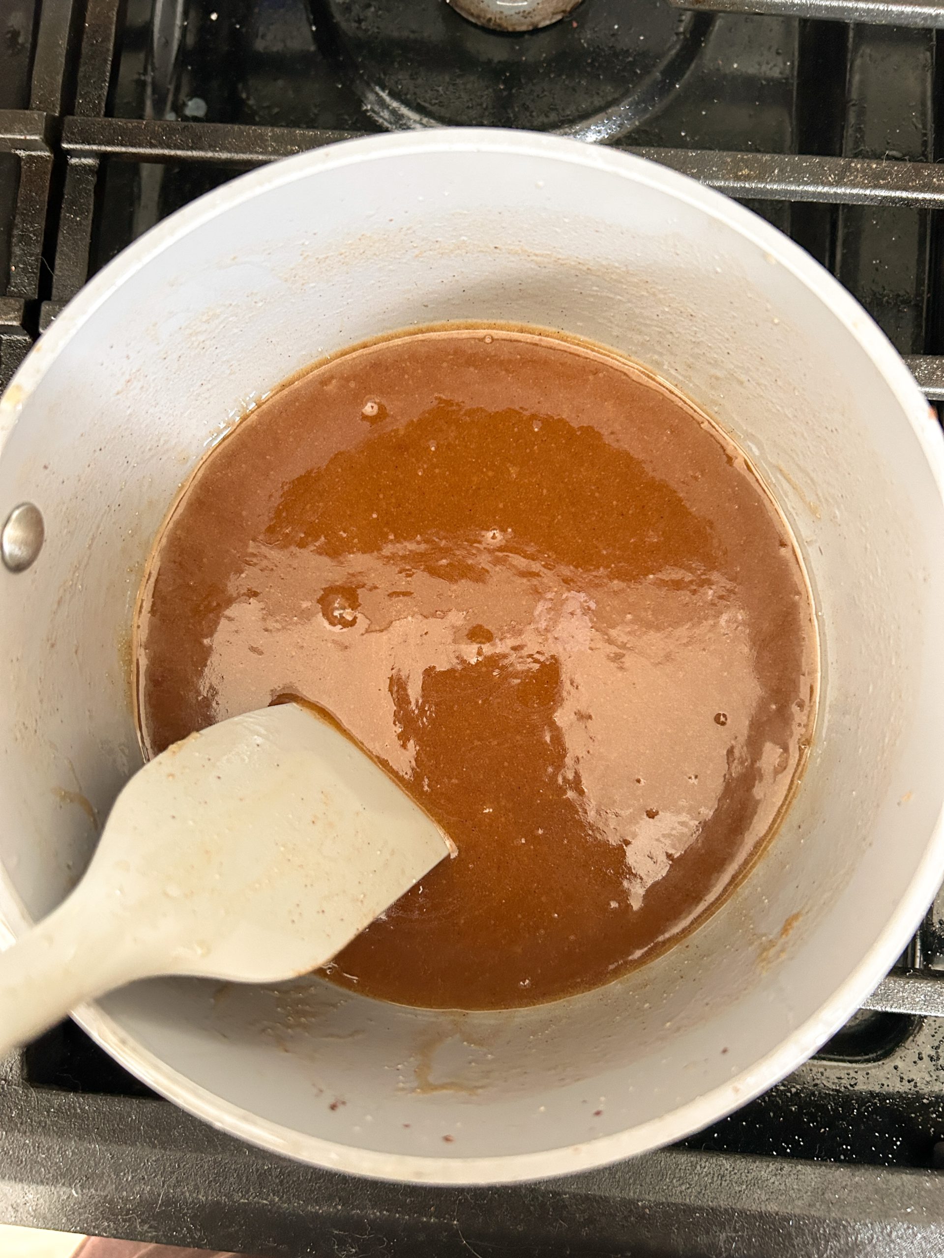 golden and smooth brown sugar caramel in a nonstick pan