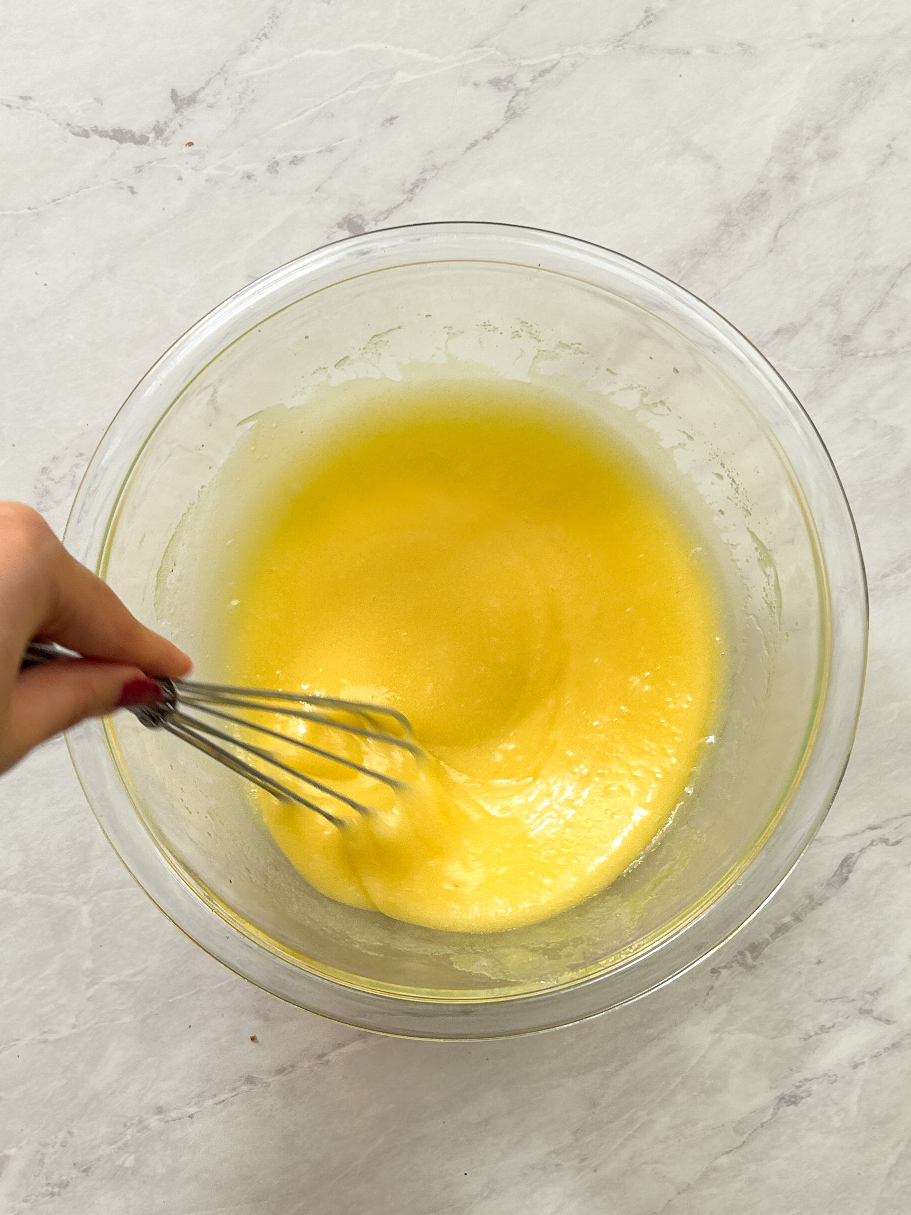 butter sugar and eggs whisked together