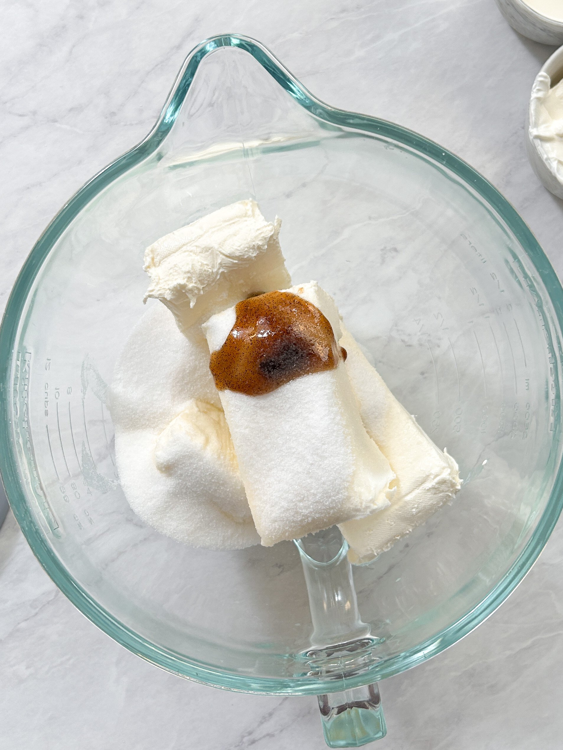 cream cheese, sugar, vanilla and salt in a glass mixing bowl