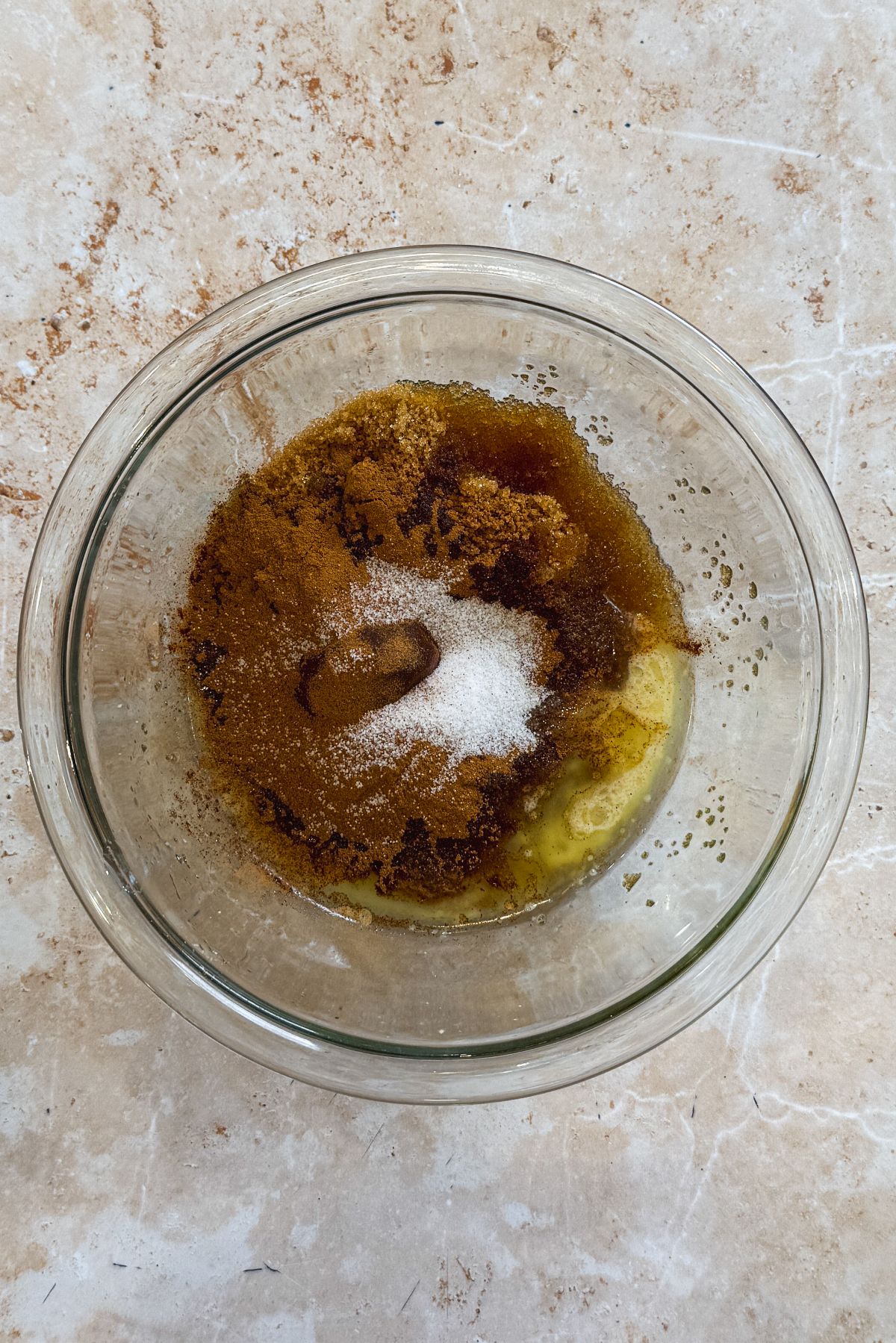 butter, brown sugar, cinnamon and salt in a glass bowl