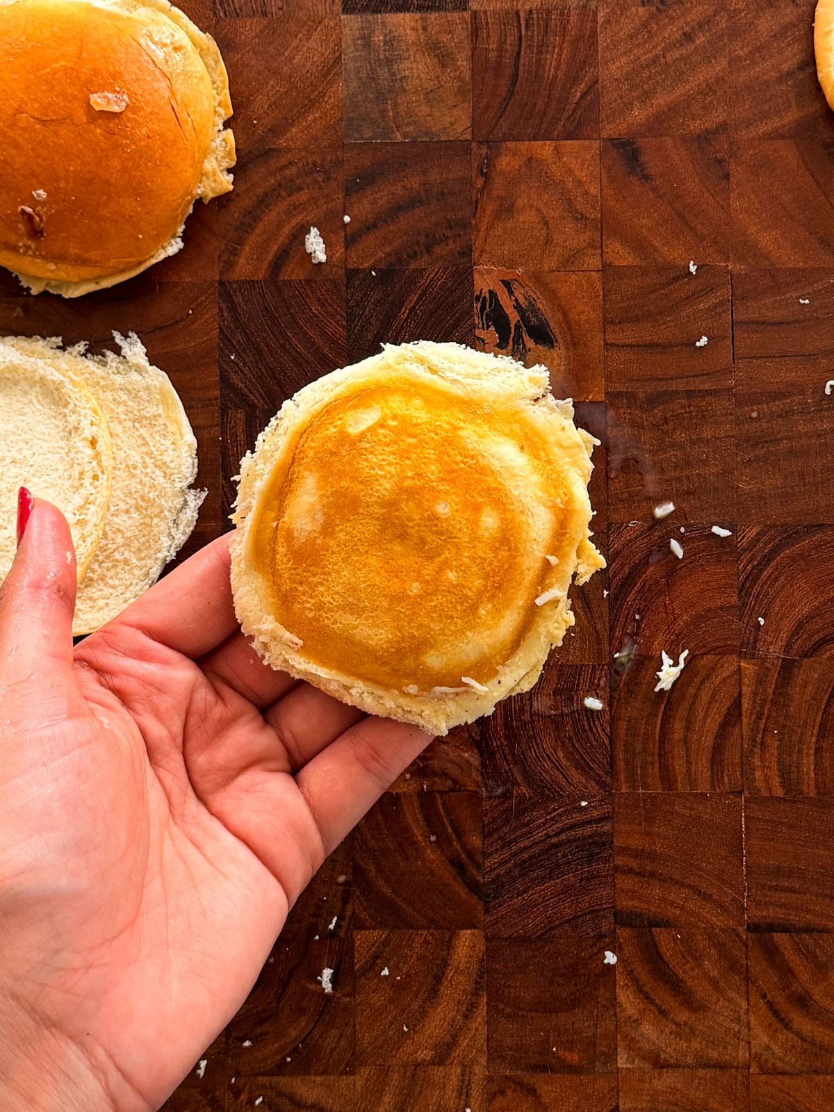 two flattened slider halves sealed together with filling inside
