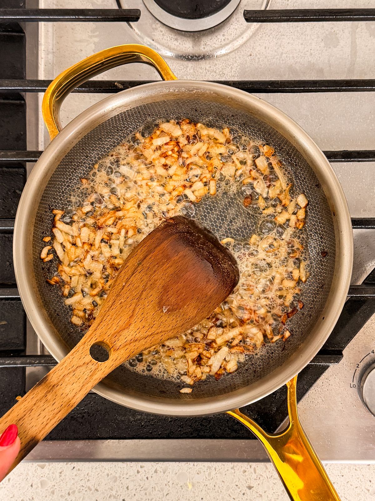 onion and garlic fried until golden in a small saucepan
