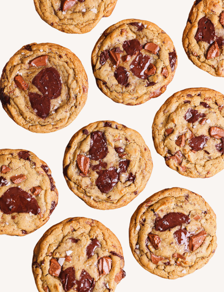 Chocolate chip cookies on a white background